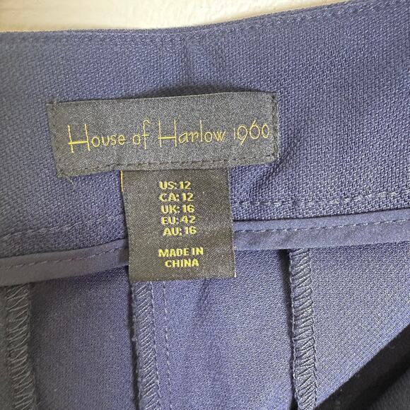 House of Harlow 1960 Trousers Pants Womens 12 Navy Blue Wide Leg High Rise - Picture 4 of 7